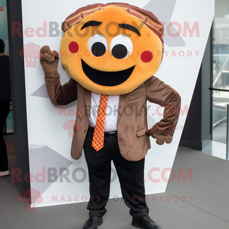 Brown Pizza Slice mascot costume character dressed with a Blazer and Headbands