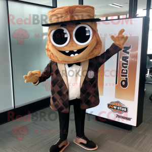 Brown Pizza Slice mascot costume character dressed with a Blazer and Headbands