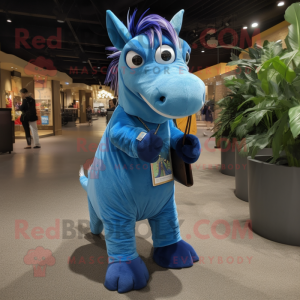 Blue Quagga mascot costume character dressed with a Corduroy Pants and Keychains