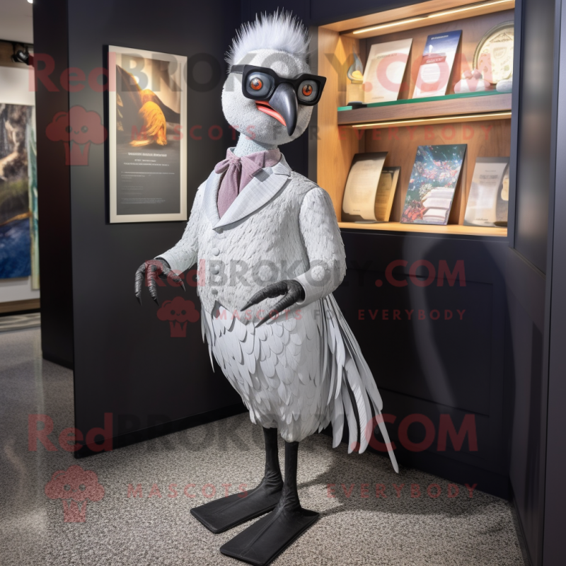 Silver Pheasant mascot costume character dressed with a Dress Pants and Eyeglasses