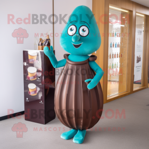 Teal Chocolate Bar mascot costume character dressed with a Cocktail Dress and Clutch bags