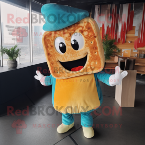 Cyan Grilled Cheese Sandwich mascot costume character dressed with a Turtleneck and Hats