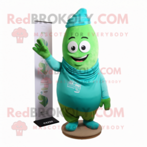 Cyan Green Bean mascot costume character dressed with a Sweatshirt and Headbands