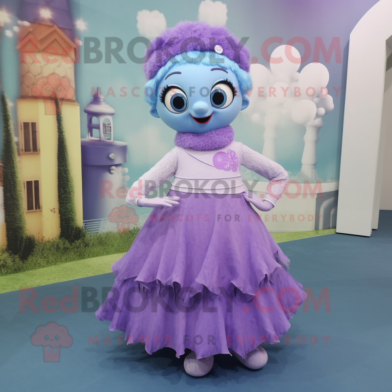 Lavender Ice mascot costume character dressed with a Skirt and Scarves