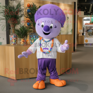 Lavender Juggle mascot costume character dressed with a T-Shirt and Necklaces