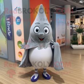 Gray Pear mascot costume character dressed with a One-Piece Swimsuit and Scarves