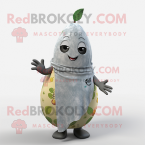 Gray Pear mascot costume character dressed with a One-Piece Swimsuit and Scarves