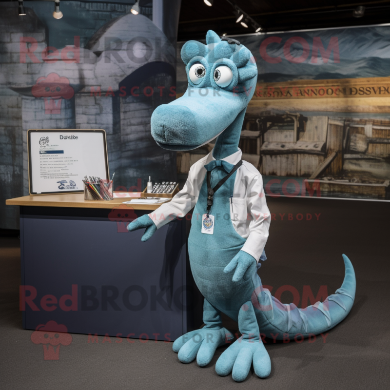 Silver Loch Ness Monster mascot costume character dressed with a Oxford ...