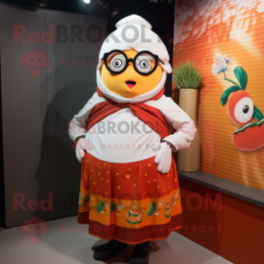 nan Shakshuka mascot costume character dressed with a Skirt and Eyeglasses