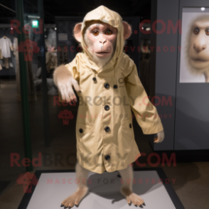 Cream Capuchin Monkey mascot costume character dressed with a Raincoat and Shoe clips