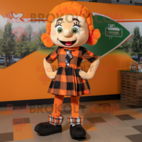 Orange Irish Dancer mascot costume character dressed with a Flannel Shirt and Ties