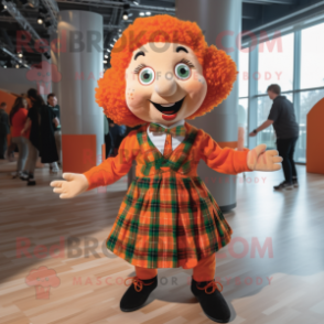 Orange Irish Dancer mascot costume character dressed with a Flannel Shirt and Ties