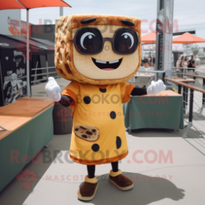 Rust Grilled Cheese Sandwich mascot costume character dressed with a Romper and Sunglasses