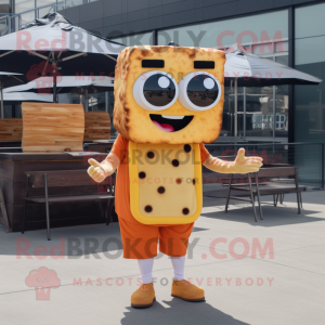 Rust Grilled Cheese Sandwich mascot costume character dressed with a Romper and Sunglasses