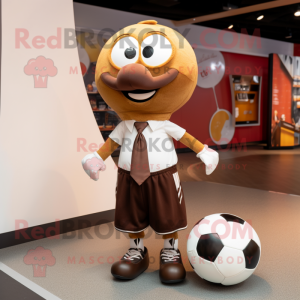 Brown Soccer Ball mascot costume character dressed with a Henley Tee and Bow ties