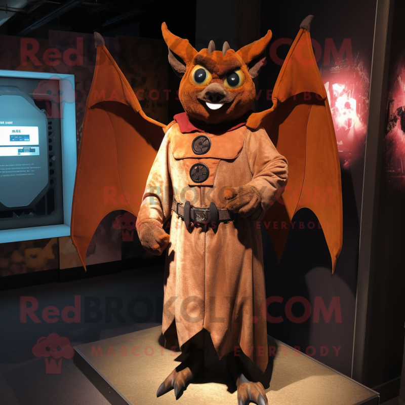 Rust Bat mascot costume character dressed with a A-Line Dress and Cufflinks