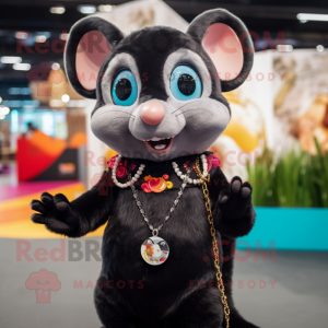 Black Dormouse mascot costume character dressed with a Mini Skirt and Necklaces