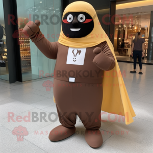 Brown Superhero mascot costume character dressed with a Maxi Dress and Pocket squares