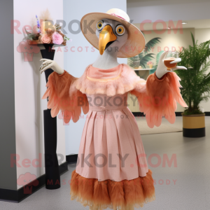 Peach Vulture mascot costume character dressed with a Cocktail Dress and Hats