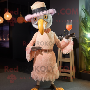 Peach Vulture mascot costume character dressed with a Cocktail Dress and Hats