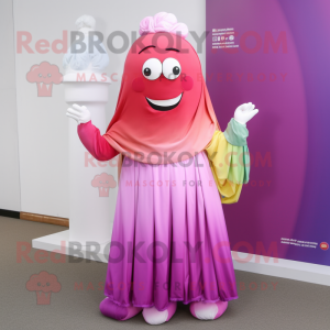 Magenta Rainbow mascot costume character dressed with a Wedding Dress and Scarves