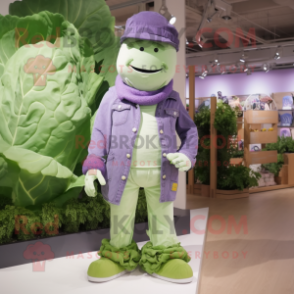 Lavender Cabbage mascot costume character dressed with a Bootcut Jeans and Shoe laces