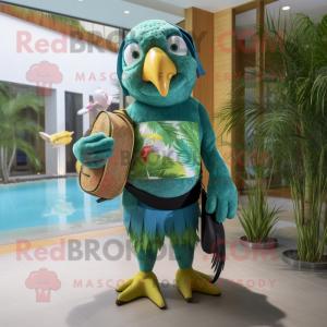 Silver Macaw mascot costume character dressed with a Jeggings and