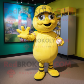 Lemon Yellow Baseball Glove mascot costume character dressed with a Romper and Mittens