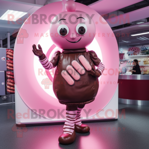 Pink Chocolates mascot costume character dressed with a Circle Skirt and Bracelets
