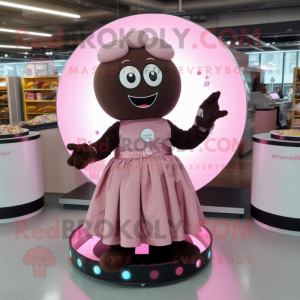 Pink Chocolates mascot costume character dressed with a Circle Skirt and Bracelets