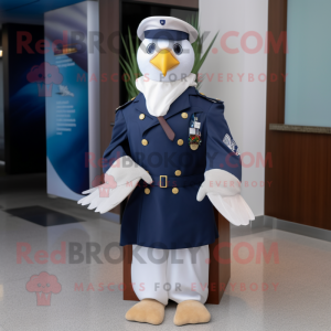 Navy Dove mascot costume character dressed with a Parka and Pocket squares