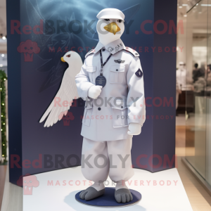 Navy Dove mascot costume character dressed with a Parka and Pocket squares