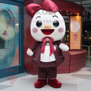 Maroon Dim Sum mascot costume character dressed with a Chinos and Bow ties