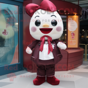 Maroon Dim Sum mascot costume character dressed with a Chinos and Bow ties