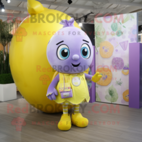 Lavender Lemon mascot costume character dressed with a Playsuit and Handbags