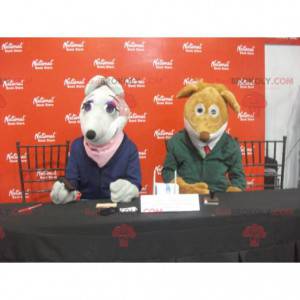 2 mascottes : une souris grise et un chien marron -