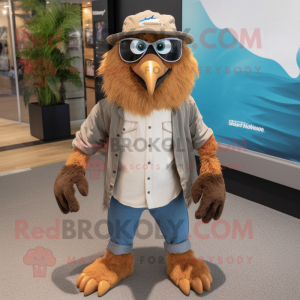 Tan Crow mascot costume character dressed with a Boyfriend Jeans and Anklets