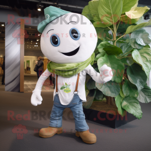 White Beanstalk mascot costume character dressed with a Denim Shorts and Wraps