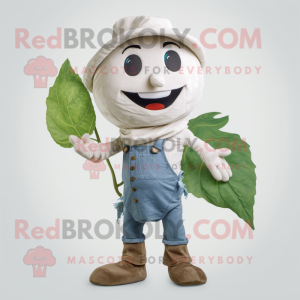 White Beanstalk mascot costume character dressed with a Denim Shorts and Wraps