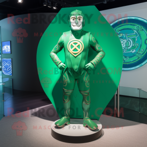 Green Celtic Shield mascot costume character dressed with a One-Piece Swimsuit and Brooches