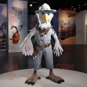 Silver Crow mascot costume character dressed with a Bootcut Jeans and Necklaces