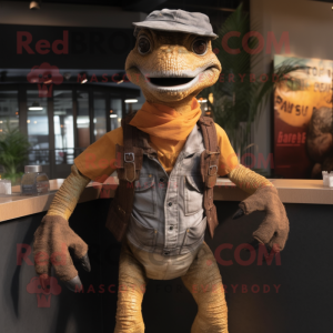 Orange Velociraptor mascot costume character dressed with a Capri Pants and  Smartwatches - Mascot Costumes -  Sizes L (175-180CM)