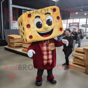 Maroon Grilled Cheese Sandwich mascot costume character dressed with a Flannel Shirt and Ties