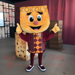 Maroon Grilled Cheese Sandwich mascot costume character dressed with a Flannel Shirt and Ties