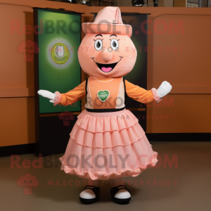 Peach Irish Dancer mascot costume character dressed with a Long Sleeve Tee and Cummerbunds