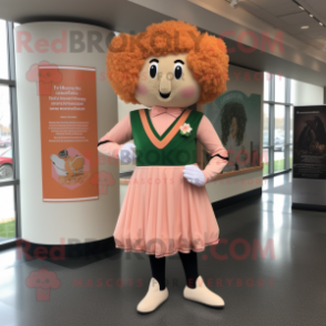 Peach Irish Dancer mascot costume character dressed with a Long Sleeve Tee and Cummerbunds
