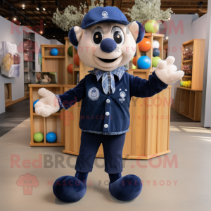 Navy Juggle mascot costume character dressed with a Oxford Shirt and Necklaces