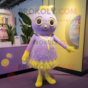 Lavender Lemon mascot costume character dressed with a Mini Dress and Necklaces