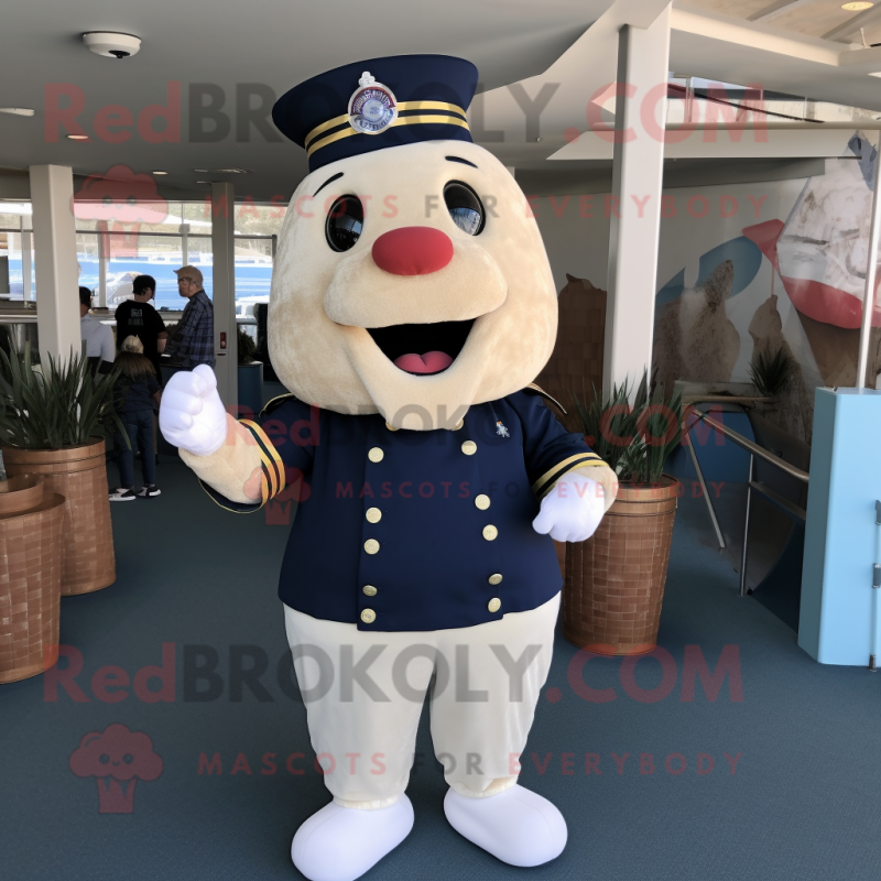 Navy Ice Cream Cone mascot costume character dressed with a Corduroy Pants and Headbands