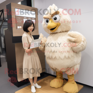 Beige Fried Chicken mascot costume character dressed with a Culottes and Watches